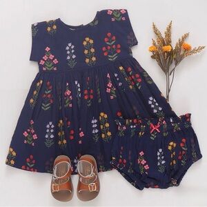 Pink Chicken Baby Girls Marie Dress Set - Navy Field Floral - Size 12/18M